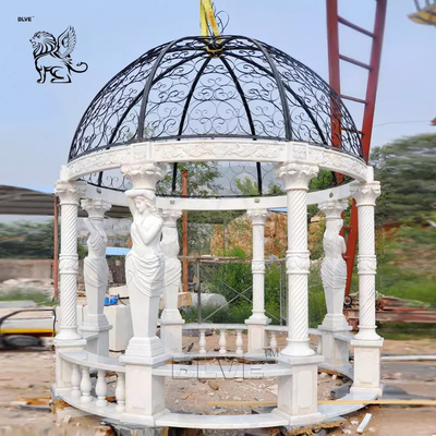 White Stone Garden Gazebo Marble Statues Pavilion Women Roman Column  Decoration Outdoor Large