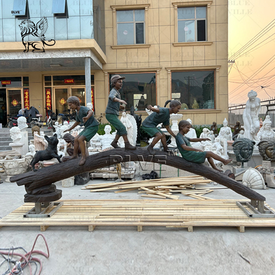 Kids Outdoor Bronze Statue Life Size Metal Children Playing Garden Statues Modern Art Decorative