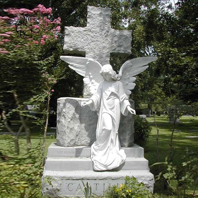 Cemetery Angel Statue Monument Marble Sculpture Cross Tombstone Grave Yard Stone Custom