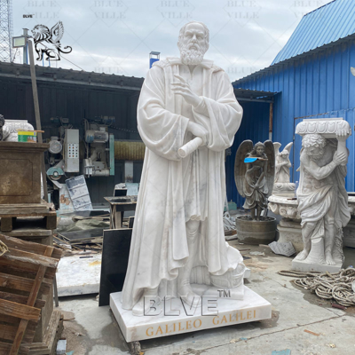 White Marble Galileo Galilei Statue Hand Carved Stone Figure Sculpture Garden Decor Large European Outdoor