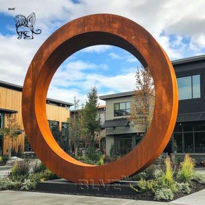 Corten Steel Circular Sculpture Rust Color Ring Statue Metal Large Outdoor Decoration