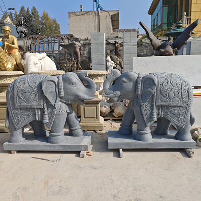 Bluestone Marble Elephant Statues Limestone Life Size Animal Statue Sculpture Decorative Villa Hotel Entrance
