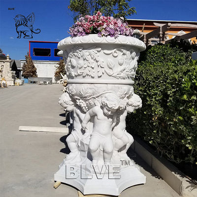 Natural Garden Planter Hand Carving Marble White Stone Flowerpots Luxury