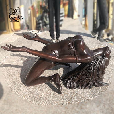 Nude Woman Bronze Sculpture Coffee Table Yoga Girl Statue Life Size Modern Art Home Decor