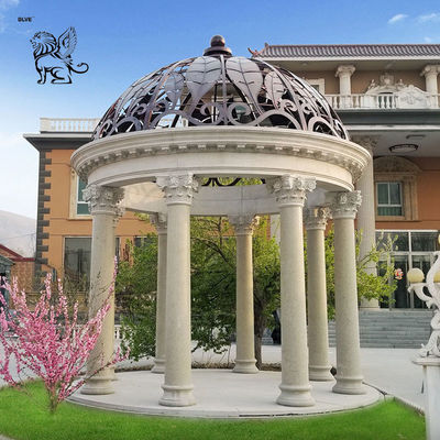 Large Marble Gazebo Roman Column Pavilion Natural Stone Hand Carved Decorative Outdoor