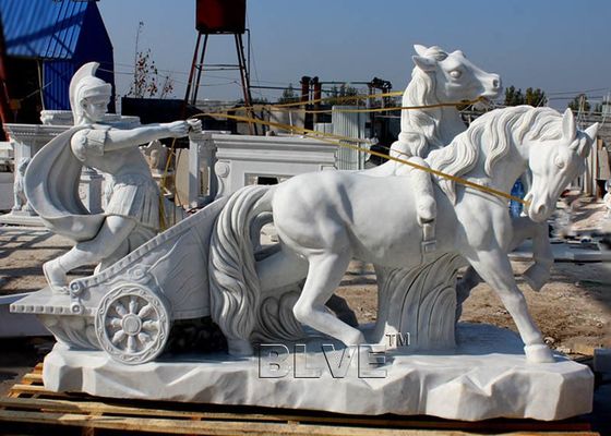 BLVE Roman Chariot Marble Statues Life Size Outdoor Soldier Sculpture Hand Carved Garden Decoration