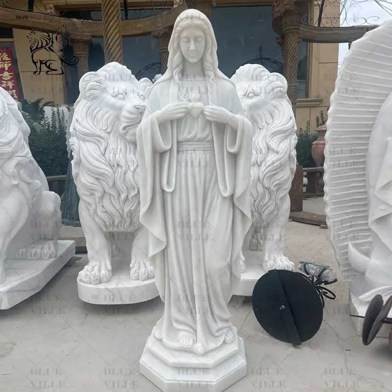 Marble Mother Maria Sculpture Hand Carved Virgin Mary Statue Religious ...
