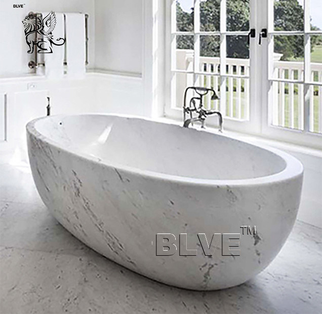 large Freestanding Marble Bathtub Natural Carrara Stone For Bathroom