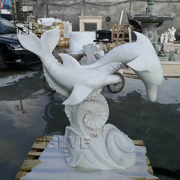Large White Marble Dolphin Statue Stone Garden Animal Sculpture