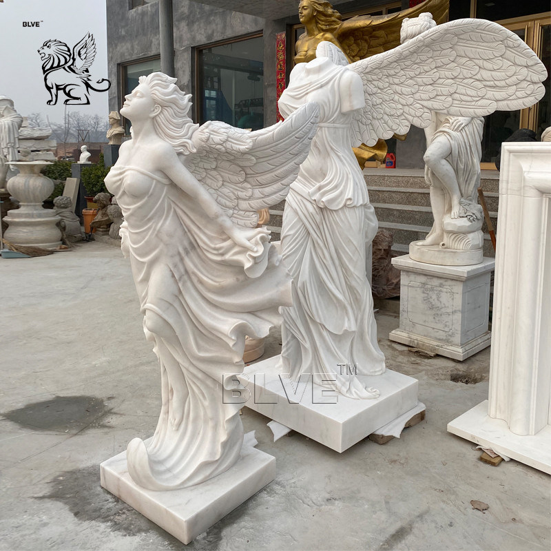 White Marble Angel Statue Natural Stone Life Size Garden Decoration ...