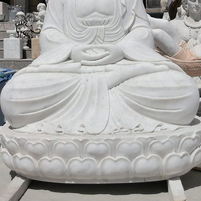 BLVE Meditation Buddha Statues Marble Sculpture Life Size Sakyamuni White Stone Chinese Religious Outdoor