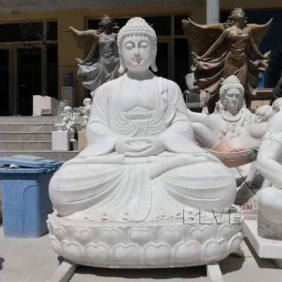 BLVE Meditation Buddha Statues Marble Sculpture Life Size Sakyamuni White Stone Chinese Religious Outdoor