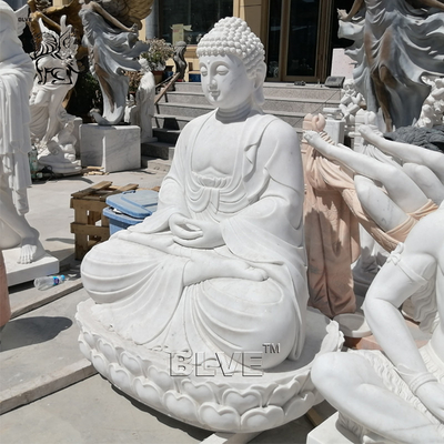 BLVE Meditation Buddha Statues Marble Sculpture Life Size Sakyamuni White Stone Chinese Religious Outdoor