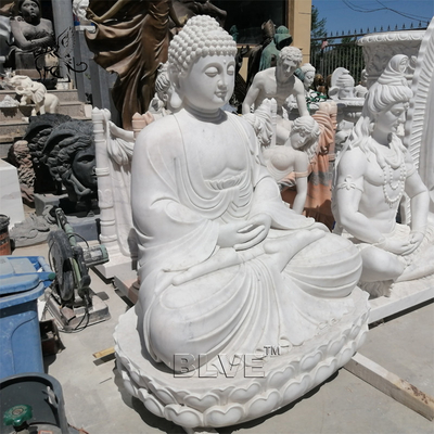 BLVE Meditation Buddha Statues Marble Sculpture Life Size Sakyamuni White Stone Chinese Religious Outdoor