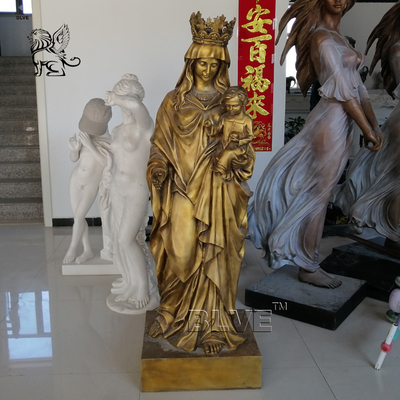 BLVE Mother Mary Bronze Sculpture Christ Jesus Mary Brass Statue Catholic Religious Metal Life Size Church