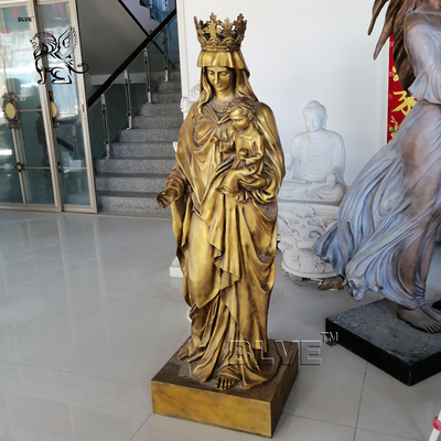 BLVE Mother Mary Bronze Sculpture Christ Jesus Mary Brass Statue Catholic Religious Metal Life Size Church