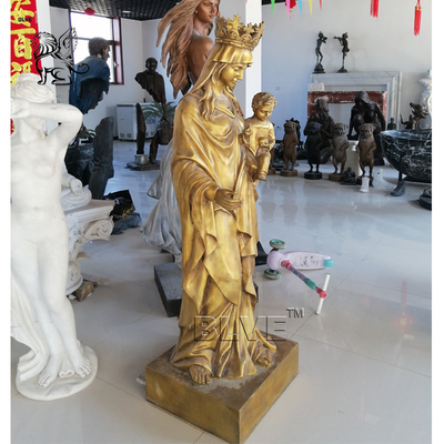 BLVE Mother Mary Bronze Sculpture Christ Jesus Mary Brass Statue Catholic Religious Metal Life Size Church