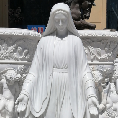 BLVE Virgin Mary Marble Statue Life Size Christian White Stone Carving Religious Female Sculptures Church Decoration