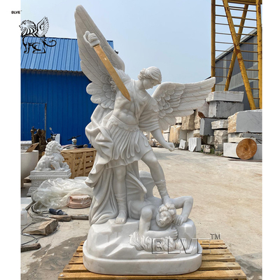 White Marble Saint St Michael The Archangel Statue Life Size Religious Angel Garden Stone Sculptures