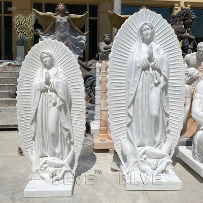 Marble Virgin Mary Statue Stone Carvings Virgen De Guadalupe Sculpture Catholic Religious Life Size Custom
