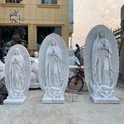 Marble Virgin Mary Statue Stone Carvings Virgen De Guadalupe Sculpture Catholic Religious Life Size Custom