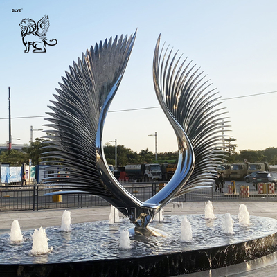 Stainless Steel Angel Wings Sculpture Abstract Polished Metal Garden Modern Art Statues Large Outdoor