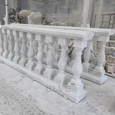 House White Marble Roman Pillar Design Handrail Baluster Stone Balcony Railing Hand Carved Modern