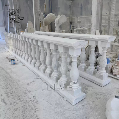 House White Marble Roman Pillar Design Handrail Baluster Stone Balcony Railing Hand Carved Modern