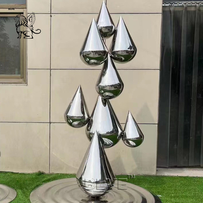 Stainless Steel Garden Sculpture Water Drop Metal Polished Home Artistic Decoration Modern