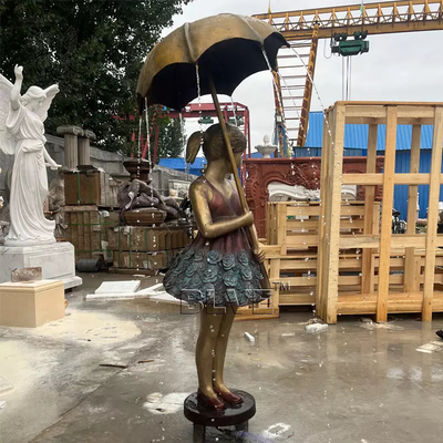 Bronze Umbrella Girl Statues Garden Water Fountain Life Size Beautifu Metal Decoration Outdoor Design Modern
