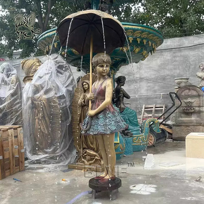 Bronze Umbrella Girl Statues Garden Water Fountain Life Size Beautifu Metal Decoration Outdoor Design Modern