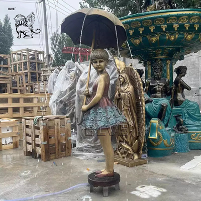 Bronze Umbrella Girl Statues Garden Water Fountain Life Size Beautifu Metal Decoration Outdoor Design Modern