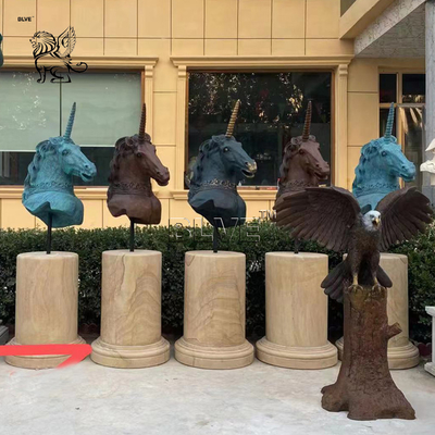 Bronze Unicorn Head Statues Brass Large Metal Artistic Animal Bust Sculpture Decoration Garden Outdoor