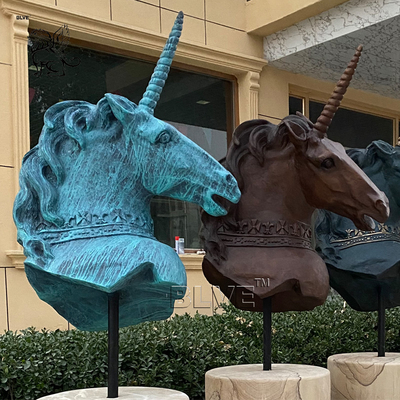 Bronze Unicorn Head Statues Brass Large Metal Artistic Animal Bust Sculpture Decoration Garden Outdoor