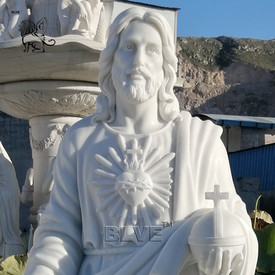 Sacred Heart Jesus Statue Marble Sculpture Life Size Catholic Religious Carving Stone White Church Outdoor