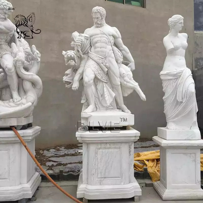 Natural Stone Greek God Heracles Statue Marble Hercules Sculpture Life Size Antique Decoration Outdoor Park