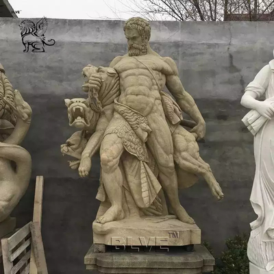 Natural Stone Greek God Heracles Statue Marble Hercules Sculpture Life Size Antique Decoration Outdoor Park