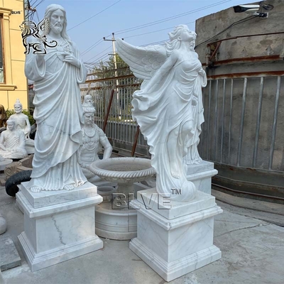 White Marble Fairy Garden Statues Angel Sculpture Beautiful Life Size Jesus Statue Estatuas Handcarved Outdoor