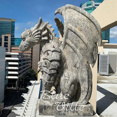 Marble Dragon Sculpture Natural Stone Gargoyle Statues Handcarved Antique Western Style Outdoor Large