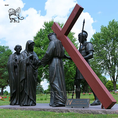 Bronze Jesus Crucifix Statue 14 Stations of the Cross Sculpture Metal Religious Outdoor Garden Catholic Church