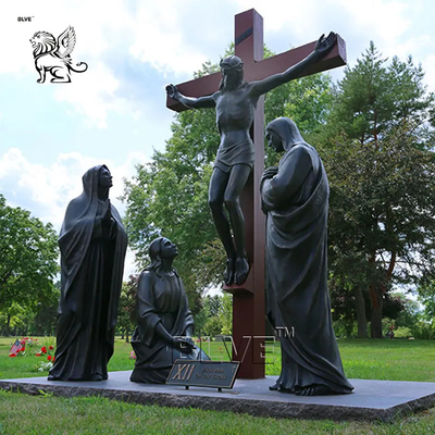 Bronze Jesus Crucifix Statue 14 Stations of the Cross Sculpture Metal Religious Outdoor Garden Catholic Church