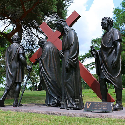 Bronze Jesus Crucifix Statue 14 Stations of the Cross Sculpture Metal Religious Outdoor Garden Catholic Church