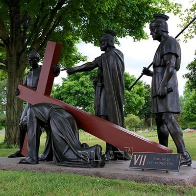Bronze Jesus Crucifix Statue 14 Stations of the Cross Sculpture Metal Religious Outdoor Garden Catholic Church