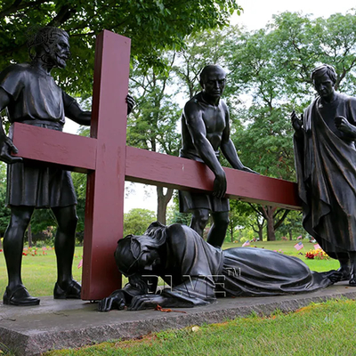 Bronze Jesus Crucifix Statue 14 Stations of the Cross Sculpture Metal Religious Outdoor Garden Catholic Church