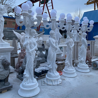 White Marble Lady Lamp Statue Outdoor Sculpture Women Lamp Life Size Stone Carvings Garden Modern Villa Decor