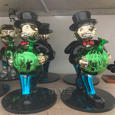 Life Size Rich Resin Wealth Statues Fiberglass Monopoly Sculpture Spray Plating Modern Art Home Decor