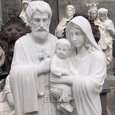 Marble Holy Family Sculpture Virgin Mary Saint St. Joseph Statues Catholic Religious White Stone Carving Life Size