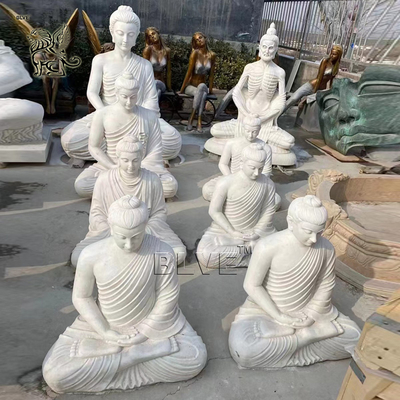 White Marble Buddha Statues Home Decor Sculpture Stone Carvings Garden Sitting Life Size Religious Spot Goods