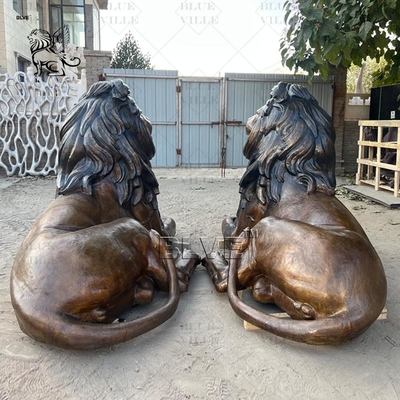 Brass Bronze Lion Statues Life Size Metal Entrance Animal Large Sculptures Outdoor Decoration Custom