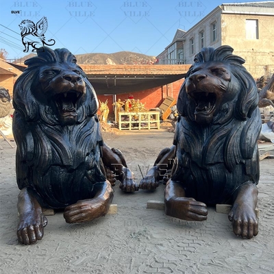 Brass Bronze Lion Statues Life Size Metal Entrance Animal Large Sculptures Outdoor Decoration Custom
